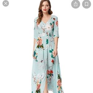 Flowy mint floral print maxi dress